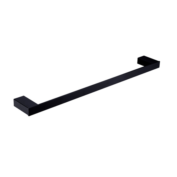 Nero Celia single towel rail 600mm in matte black, wall-mounted bathroom accessory with square ends
