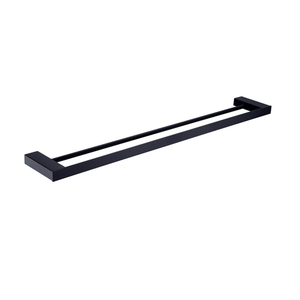 Nero Celia double towel rail 600mm in matte black, wall-mounted bathroom accessory with square ends