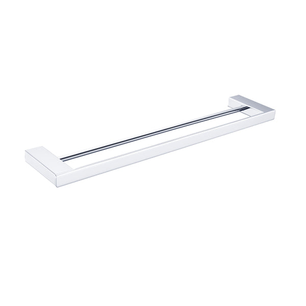 Nero Celia double towel rail, 800mm, chrome finish, simple wall-mounted bathroom accessory on white background