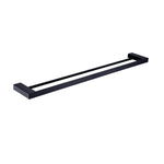 Nero Celia double towel rail 800mm in matte black, modern rectangular wall-mounted bathroom accessory