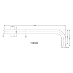 Technical drawing of Nero Round Shower Arm in matte black, 350mm wall-mounted gooseneck shower arm with G1/2 fittings and dimensions
