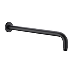 Nero Round wall-mounted shower arm, matte black gooseneck brass finish, side view