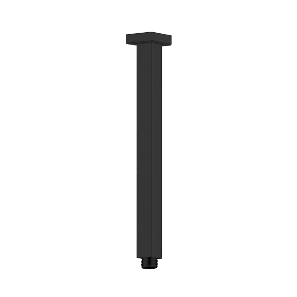 Nero square ceiling shower arm, 450mm, matte black, with flat ceiling plate and threaded end
