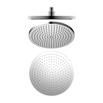Nero 230mm Air Shower Head in chrome, round ceiling-mounted shower head with oval spray face, front view
