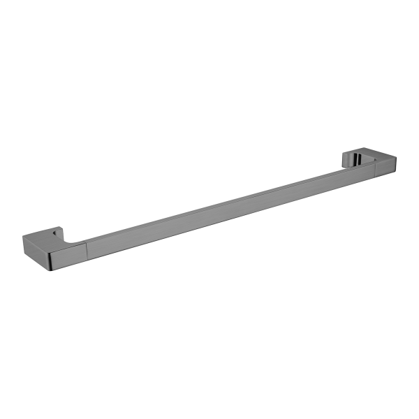 Nero Pearl/Vitra single towel rail in gunmetal, 600mm, with rounded square wall plates on a white background