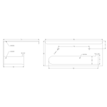 Technical drawing of Nero Bianca toilet roll holder with shelf, showing brushed gold holder dimensions and wall mounting points