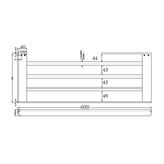 Technical line drawing of Nero Bianca towel rack, 600mm wide, with dimensions shown in black on white background