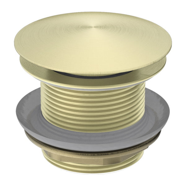 Nero 40mm bath pop-up waste plug, brushed gold finish, no overflow, shown isolated on white background