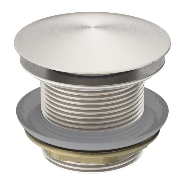 Nero 40mm bath pop-up plug and waste, brushed nickel finish, shown in a white background product shot.