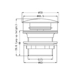 Nero matte white 40mm bath pop-up waste technical drawing with dimensions and no overflow design
