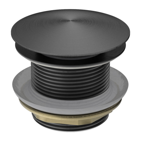 Nero 40mm bath pop-up plug waste in gunmetal, shown front on with threaded body for no-overflow baths