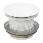 Nero 40mm bath pop-up waste plug in matte white, shown in a front product view on white background
