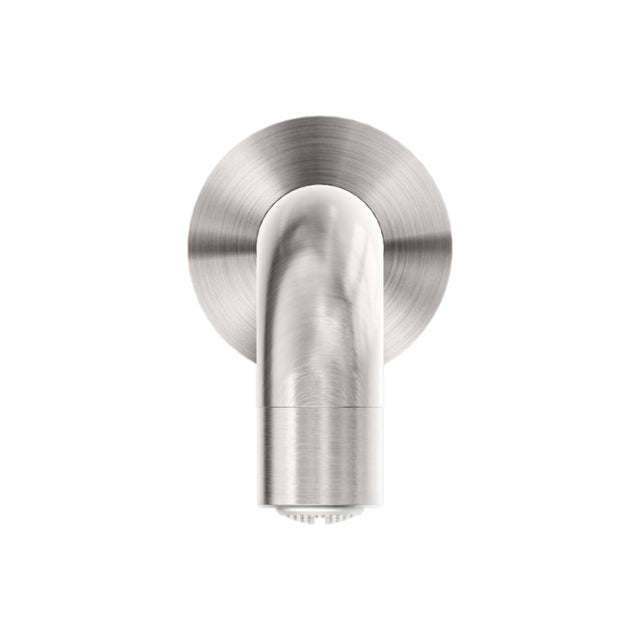 Nero Dolce brushed nickel basin/bath spout with round wall plate, front view, 215mm reach