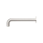 Nero Dolce brushed nickel basin/bath spout, wall-mounted straight L-shaped design, side view on white background
