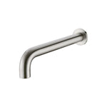 Nero Dolce 215mm basin/bath spout in brushed nickel, wall-mounted curved tap spout on white background