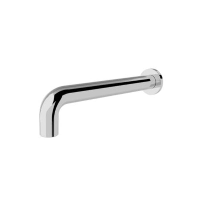 Nero Dolce wall-mounted basin/bath spout, 215mm, chrome finish, modern L-shaped brass design, side view on white background