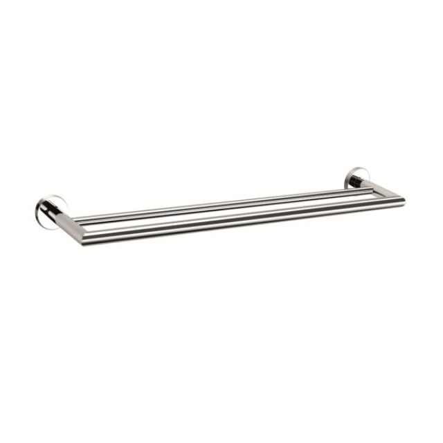 Nero Dolce double towel rail in chrome, 700mm, with round wall plates and two bars
