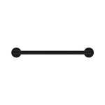 Nero Dolce matte black metal shower shelf with round wall mounts, front view on white background