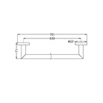 Nero Dolce single towel rail technical drawing in matte black, showing 701mm length and Ø52mm backplates