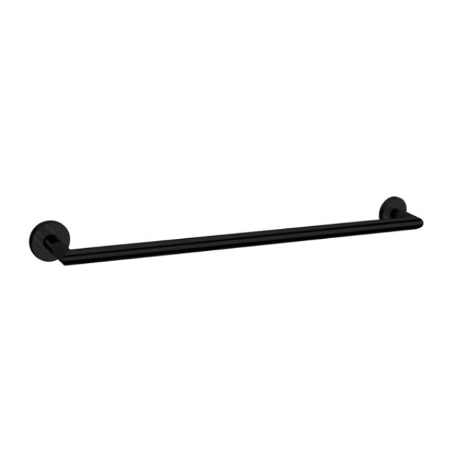Nero Dolce single towel rail 700mm in matte black with round wall plates