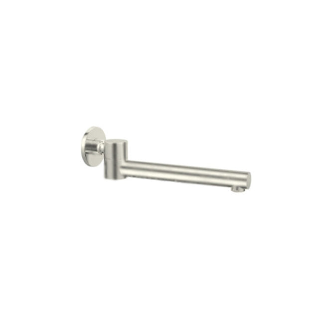 Nero Dolce wall mounted swivel bath spout in brushed nickel, shown on white background