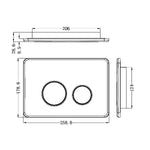 Nero In Wall Toilet Push Plate, brushed nickel, technical drawing with dimensions and dual flush buttons