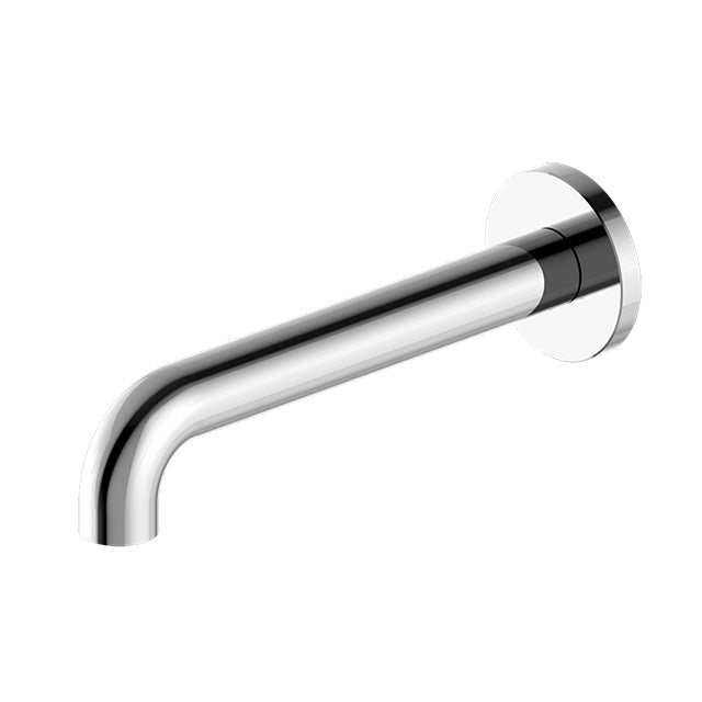 Nero Mecca wall-mounted basin/bath spout in chrome, 160mm, with round backplate and curved outlet