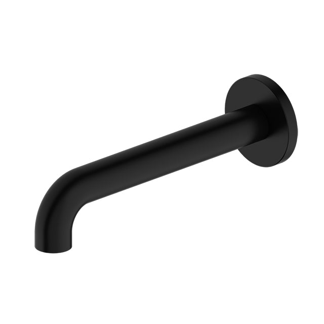 Nero Mecca matte black basin/bath spout, 260mm wall-mounted brass spout with round backplate