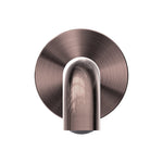 Nero Mecca basin/bath spout in brushed bronze, front view with round wall plate and curved outlet