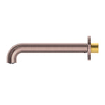 Nero Mecca wall-mounted basin/bath spout in brushed bronze, side view, 160mm curved brass tap