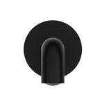 Nero Mecca matte black basin/bath spout, front view with round wall plate and curved outlet