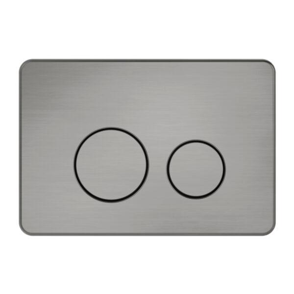 Nero In Wall Toilet Push Plate in gunmetal with dual flush buttons and rounded rectangular faceboard