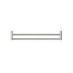 Nero New Mecca double towel rail in brushed nickel, 800mm wide, shown front on against a white background