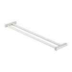 Nero New Mecca double towel rail, brushed nickel finish, 800mm, with two slim bars and round end mounts