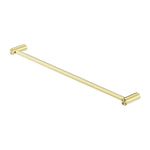 Nero New Mecca single towel rail 600mm in brushed gold, wall-mounted bathroom accessory with round ends on white background