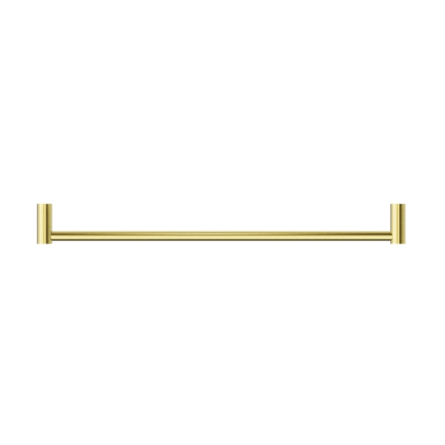 Nero New Mecca single towel rail 800mm in brushed gold, straight bar bathroom accessory on white background