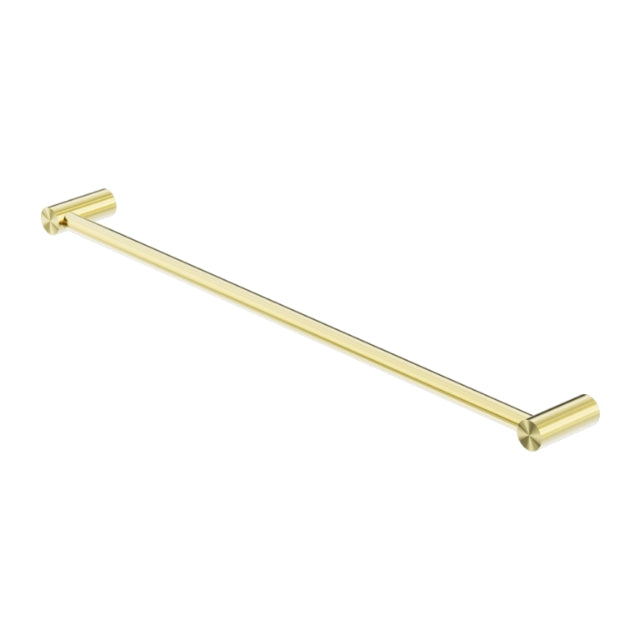 Nero New Mecca single towel rail 800mm in brushed gold, straight wall-mounted bathroom accessory on white background