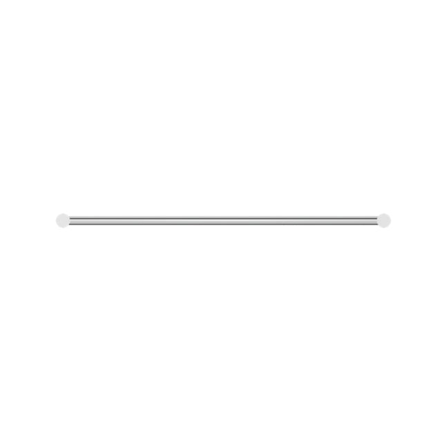 Nero New Mecca single towel rail 800mm in brushed nickel, a slim wall-mounted bathroom rail on white background