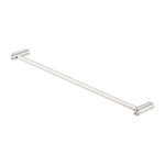 Nero New Mecca single towel rail, 800mm, brushed nickel finish, with round wall mounts on white background