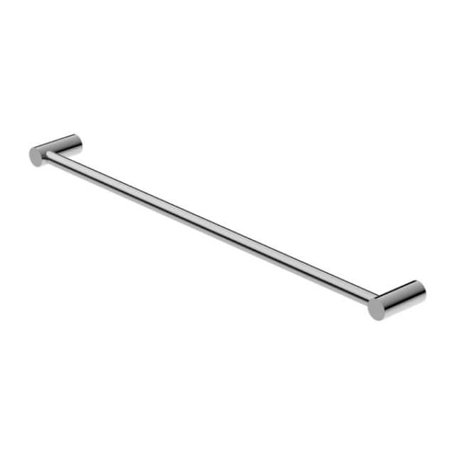 Nero New Mecca single towel rail, 800mm chrome stainless steel, shown on white background in angled view