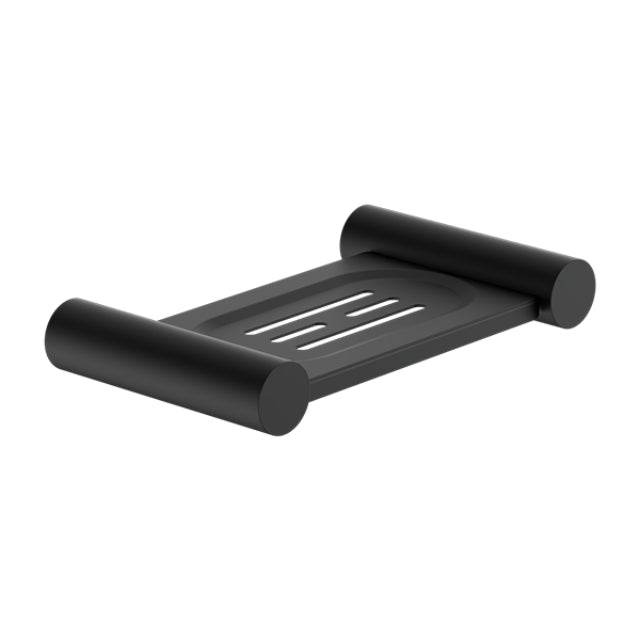 Nero New Mecca matte black soap dish holder with wall-mounted stainless steel design and slotted tray