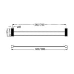 Technical drawing of Nero Opal double towel rail, 800mm, with dimensions in graphite finish
