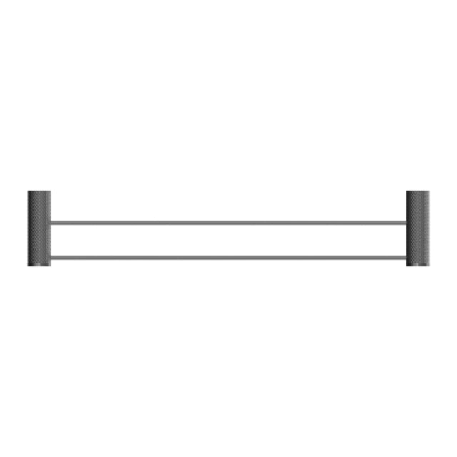 Nero Opal double towel rail 800mm in graphite, wall-mounted with twin rails and cylindrical brackets
