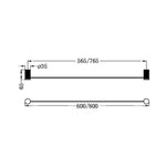 Technical drawing of Nero Opal single towel rail, showing 800mm length and fixing dimensions in brushed bronze finish