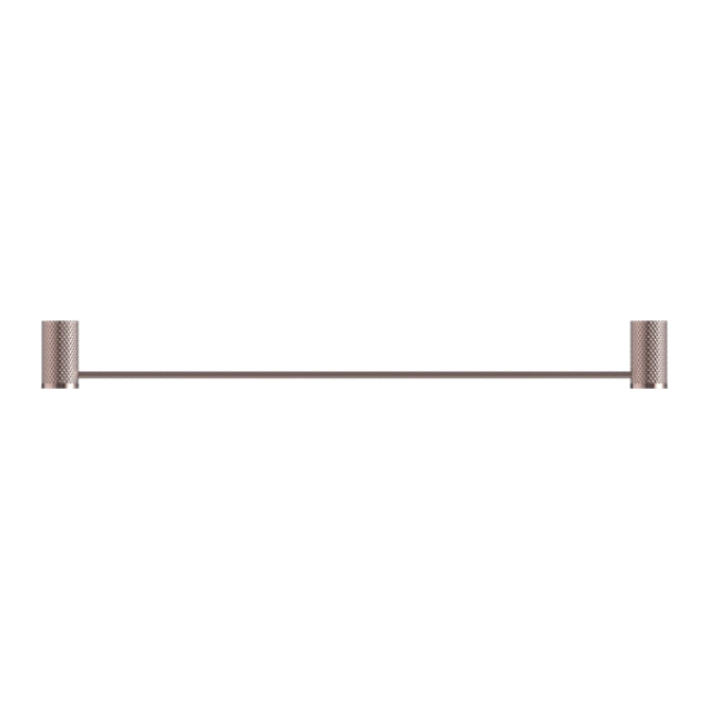 Nero Opal 800mm single towel rail in brushed bronze, shown front on with cylindrical wall fixings on a white background