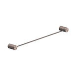 Nero Opal single towel rail, 800mm, brushed bronze, brass bathroom accessory with knurled round mounts on white background