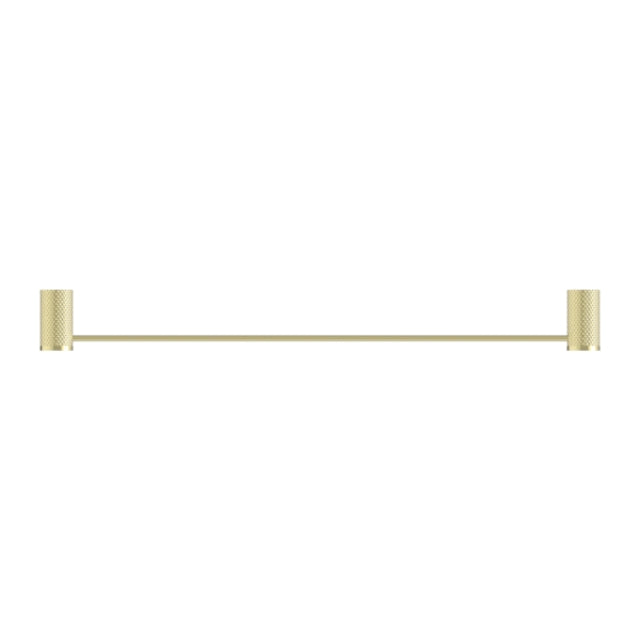 Nero Opal single towel rail, 800mm, brushed gold finish, shown front on against white background