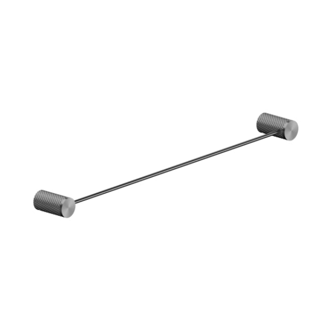 Nero Opal single towel rail in graphite, 800mm, with round knurled mounts on a white background