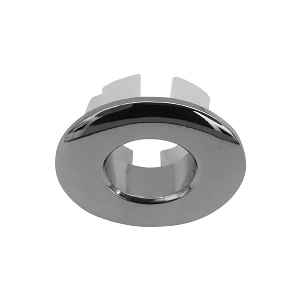 Fienza chrome metal overflow ring, round basin waste trim on white background