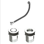 Decina chrome bath pop down overflow and waste kit with hose, shown with two polished round waste fittings